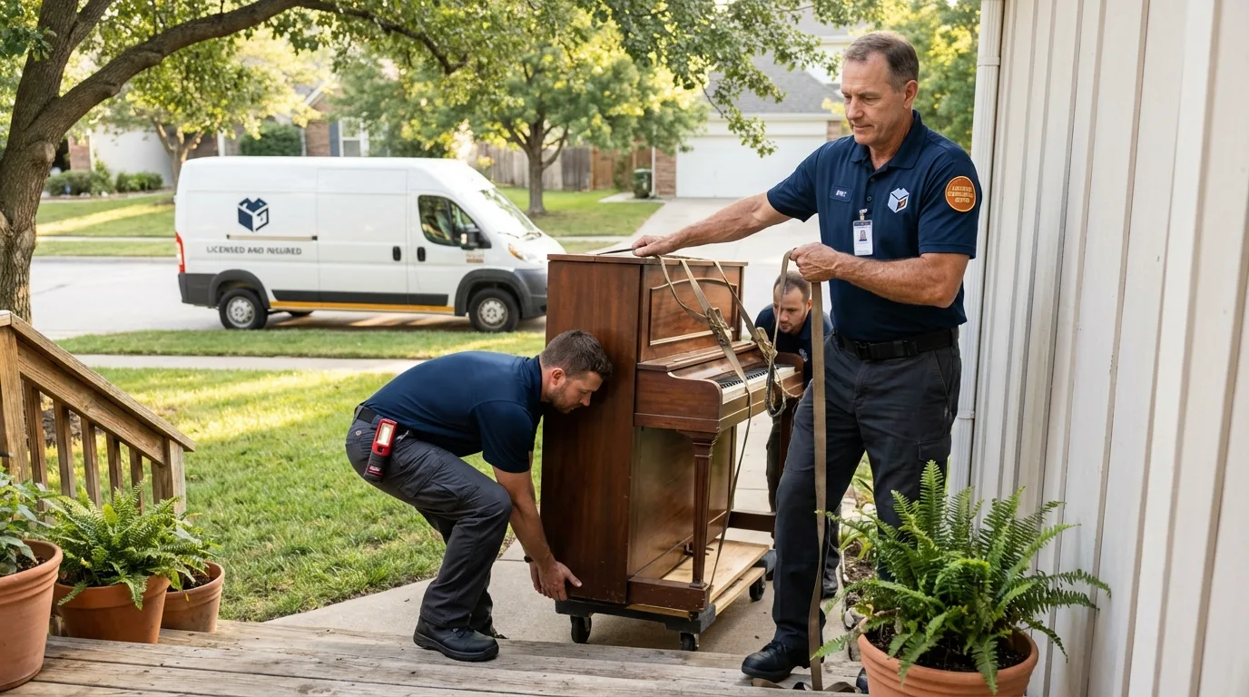 Licensed piano movers securing grand piano in Charlotte, TN